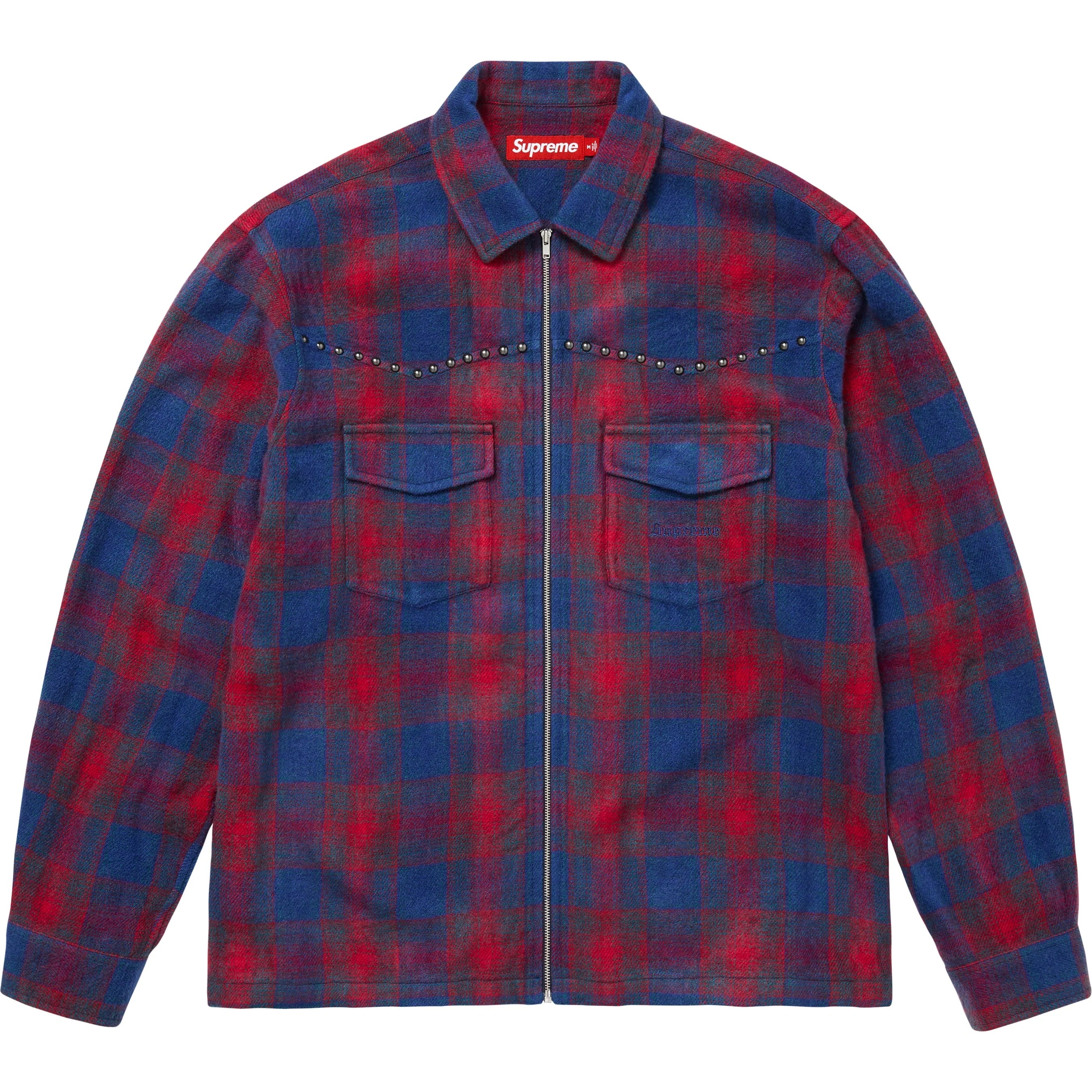 Studded Shadow Plaid Zip Up Shirt view 5